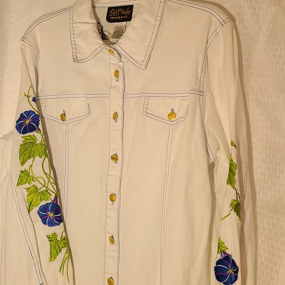 Bob Mackie Wearable Art LS Ladies Shirt LG Floral